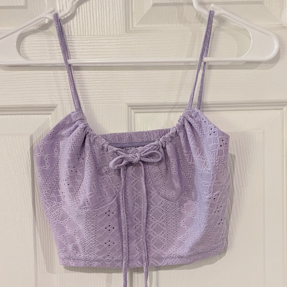 Lavender Bustier Style Eyelet Lace Crop Top - Size Small to Medium